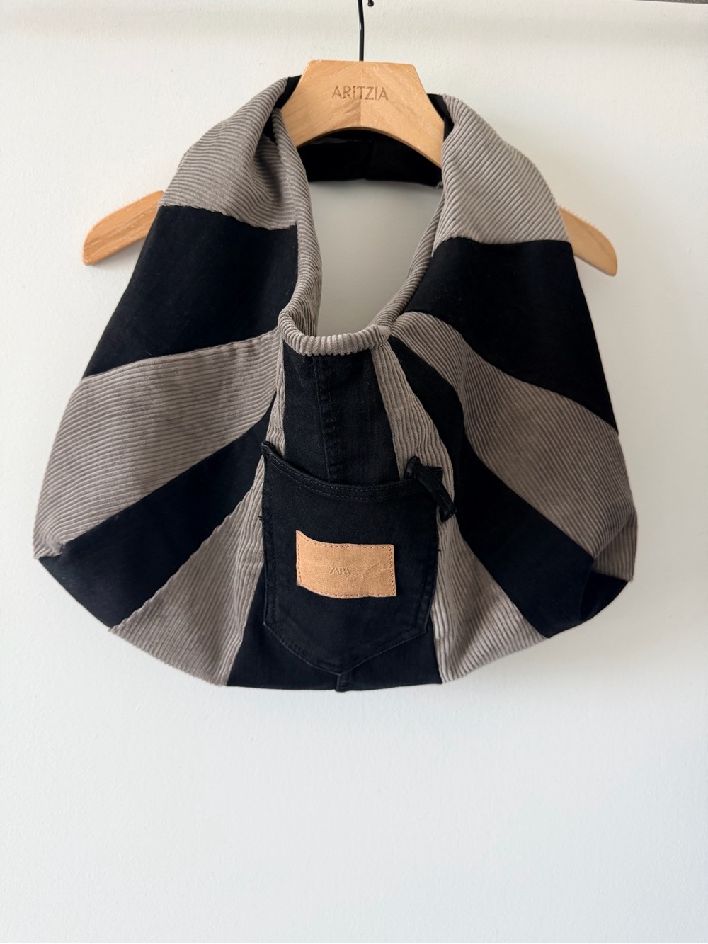 OOAK Handmade Upcycled Zara Denim Velvet Patchwork Hobo Shoulder Bag - Picture 2 of 10